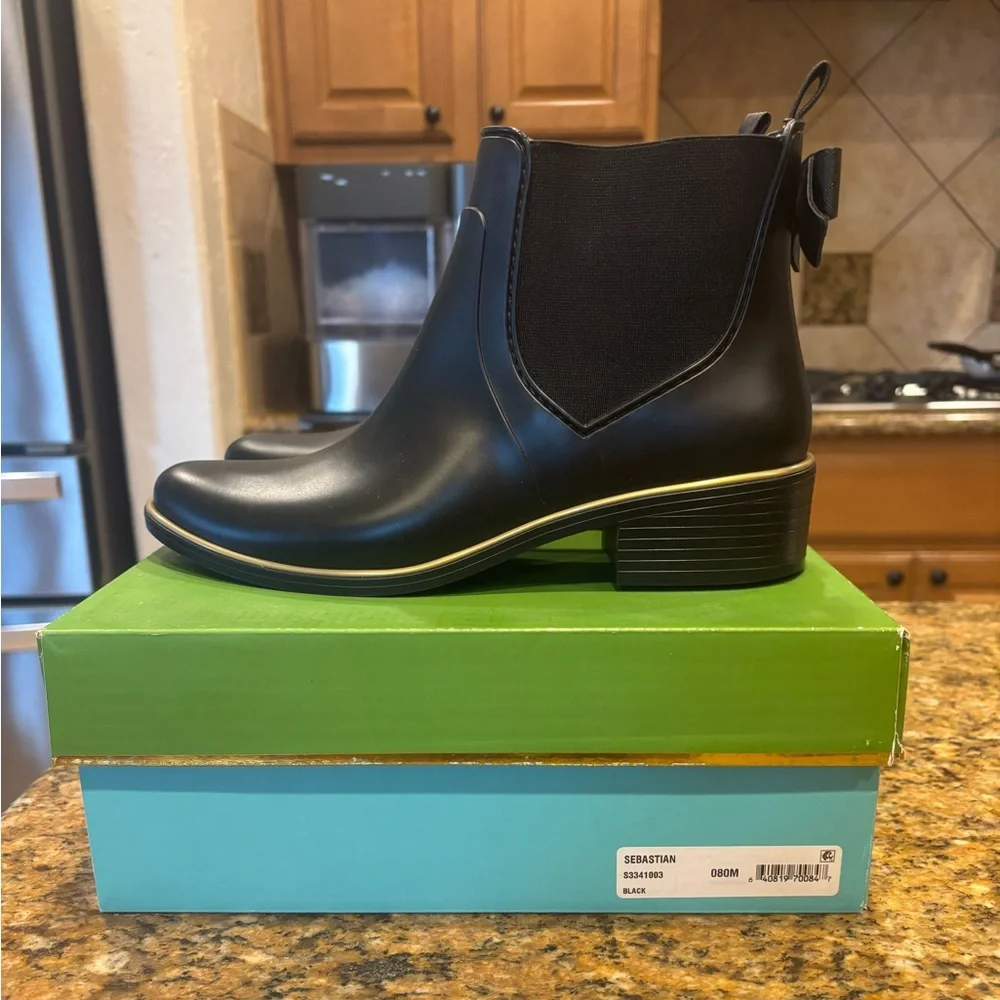 kate Spade Black Boots with Gold Trim